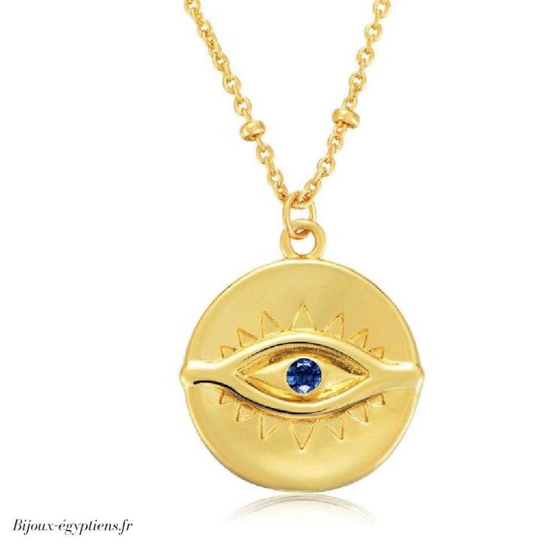 Collier  Oeil Bleu Argent - Bijoux-egyptiens.fr