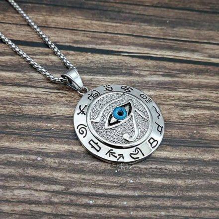Pendentif Chaîne Acier Inox Bleu Indigo œil Protecteur – Thème Hamsa