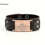 Dawapara Antique Bronze Wristband Egypt Cleopatra Amulet Charms Cuff Bracelets Bangles Vintage Punk Black Brown Strap Jewelry