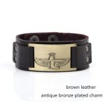 Dawapara Antique Bronze Wristband Egypt Cleopatra Amulet Charms Cuff Bracelets Bangles Vintage Punk Black Brown Strap Jewelry