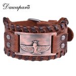 Dawapara Antique Bronze Wristband Egypt Cleopatra Amulet Charms Cuff Bracelets Bangles Vintage Punk Black Brown Strap Jewelry