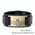 Dawapara Antique Bronze Wristband Egypt Cleopatra Amulet Charms Cuff Bracelets Bangles Vintage Punk Black Brown Strap Jewelry