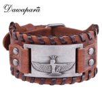 Dawapara Antique Bronze Wristband Egypt Cleopatra Amulet Charms Cuff Bracelets Bangles Vintage Punk Black Brown Strap Jewelry