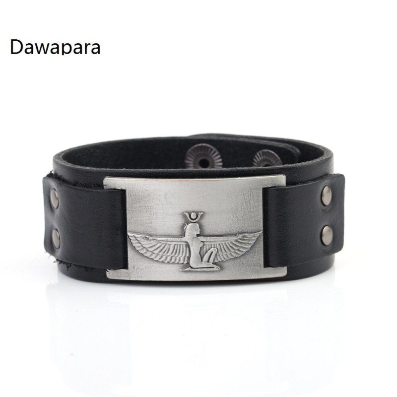 Dawapara Egypt Cleopatra Amulet Cuff Bracelets Vintage Bangle Jewelry Antique Silvery Tone For Men And Women