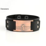 Dawapara Antique Bronze Wristband Egypt Cleopatra Amulet Charms Cuff Bracelets Bangles Vintage Punk Black Brown Strap Jewelry