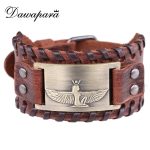 Dawapara Antique Bronze Wristband Egypt Cleopatra Amulet Charms Cuff Bracelets Bangles Vintage Punk Black Brown Strap Jewelry