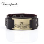 Dawapara Antique Bronze Wristband Egypt Cleopatra Amulet Charms Cuff Bracelets Bangles Vintage Punk Black Brown Strap Jewelry
