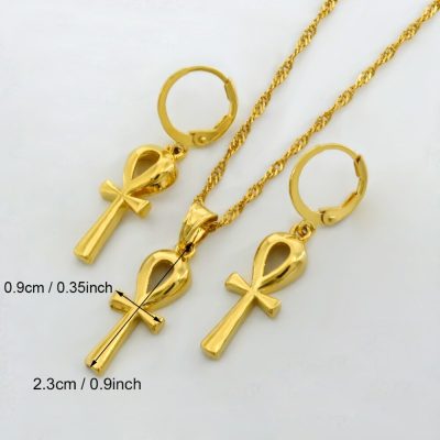 Boucle d’oreille Egyptienne – Anniyo Wholesale Ankh Pendant Chain Earrings Gold Color Egyptian Cross Jewelry Women Egypt Hieroglyphs,Crux Ansata #054902