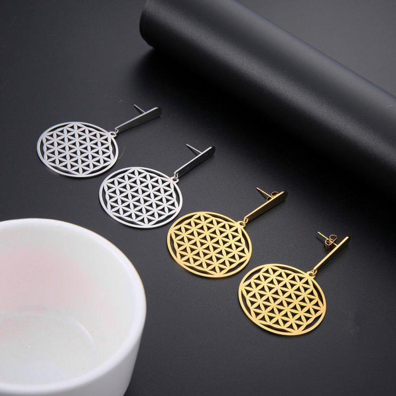Dawapara Vintage Flower of Life Earrings Ancient Egypt Totem Stainless Steel Jewelry Golden Supernatural Talisman Earring