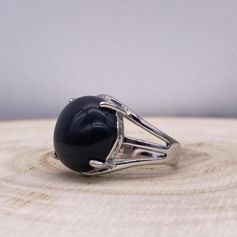 Bague Obsidienne « Bouclier Protecteur » – Ajustable – (Ovale ou Ronde)