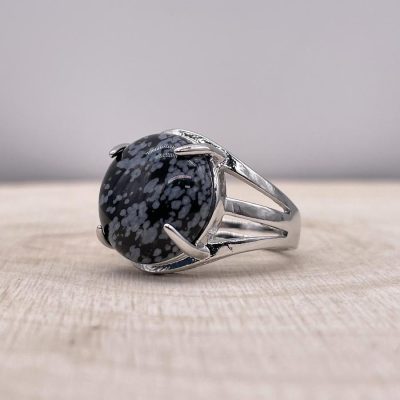 Bague Obsidienne Mouchetée « Pureté » – Ajustable – (Ovale ou Ronde)