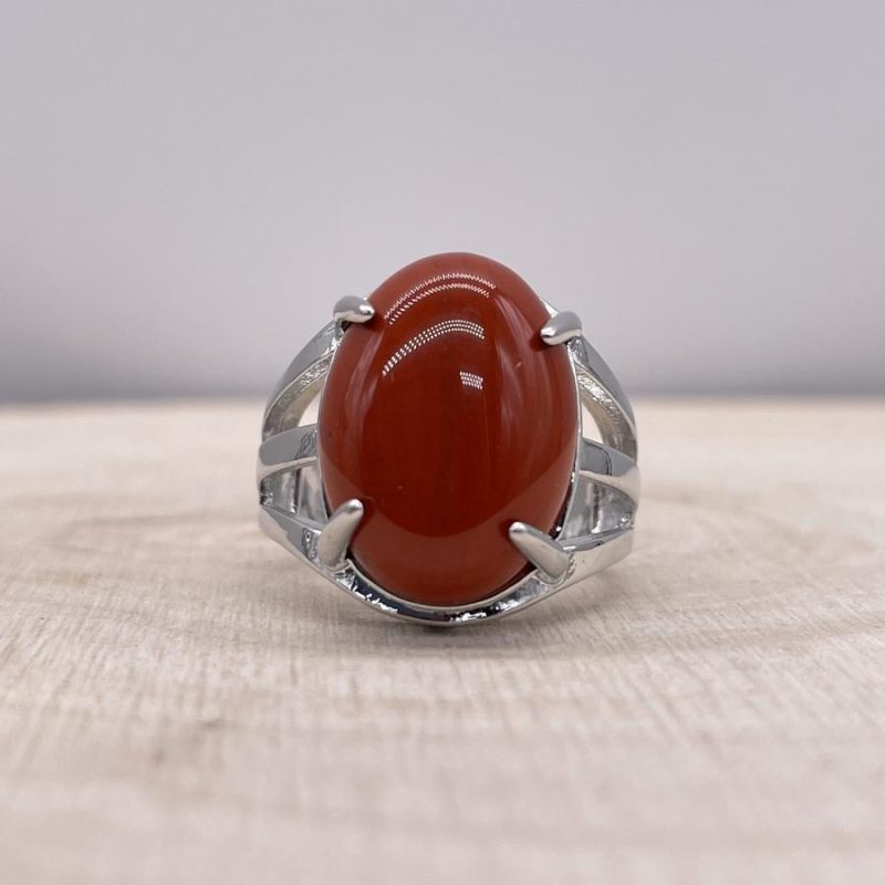 Bague Jaspe Rouge « Stimulant » – Ajustable – (Ovale ou Ronde)